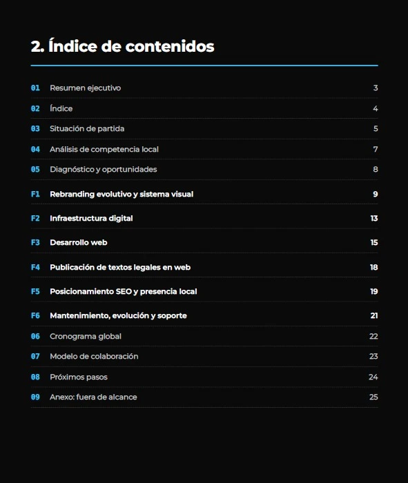Índice de contenidos de la propuesta estratégica