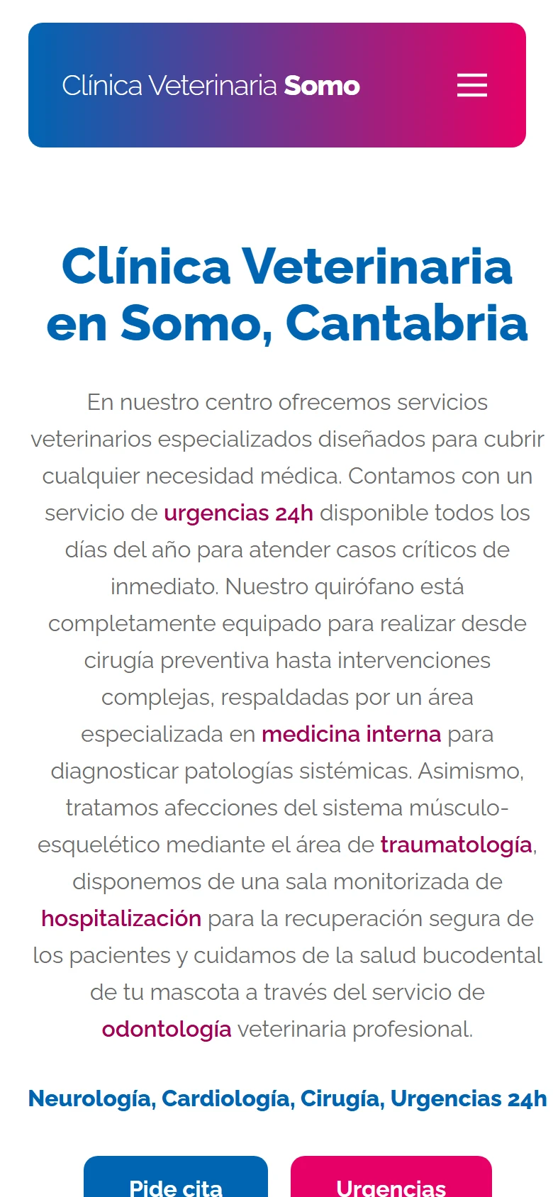 Web de Clínica Veterinaria Somo (móvil)